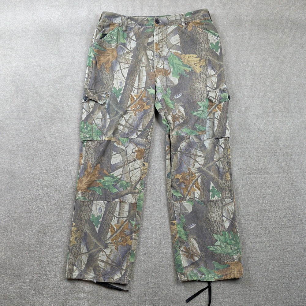 Realtree Hardwoods Camo Cargo Pants Large Tall Men 38x32 Green Cotton Utility